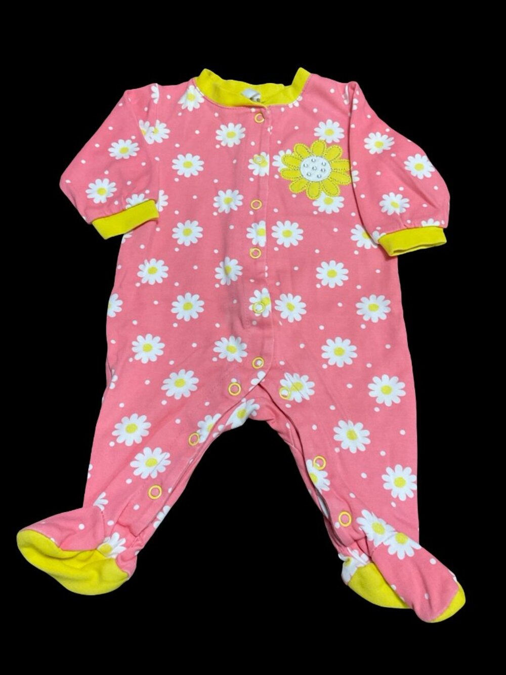 👣 5/$25  - Pink/Yellow Daisy Print Sleeper w/ Applique